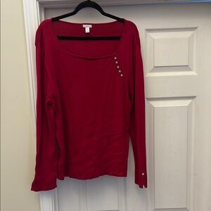 Apt. 9 Red Long Sleeve sweater with sparkly Button Detail size 2XL